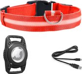 Collier LED + support Airtag - Étanche - Antichoc - Taille L 43 - 62 cm - Rouge Lumière forte - Rechargeable USB - Chien - Chargeur inclus