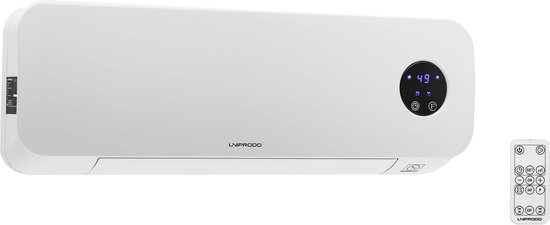Uniprodo wandverwarming - keramisch - 10 - 49 °C - 1000/2000 W - afstandsbediening - extra slank