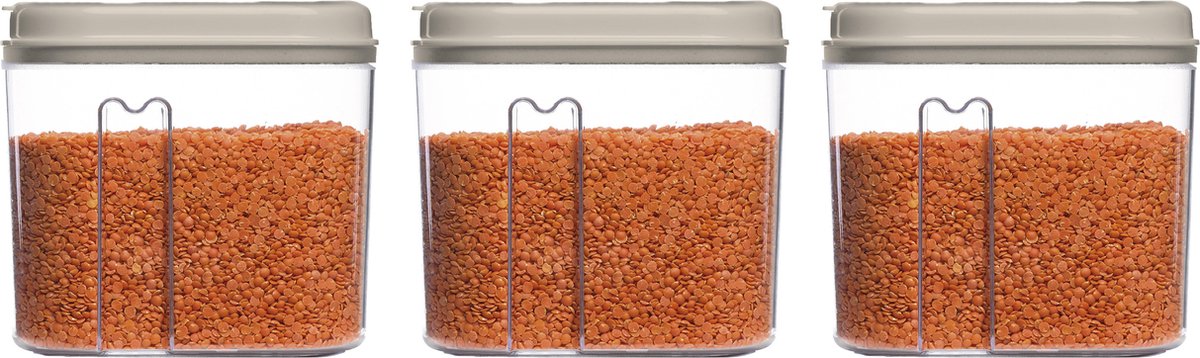 Plasticforte Voedselcontainer strooibus - 3x - beige - 1000 ml - kunststof - voorraadpotten