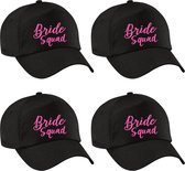 Bellatio Decorations Vrijgezellenfeest pet voor dames - 4x - Bride Squad - zwart - glitters - bruiloft
