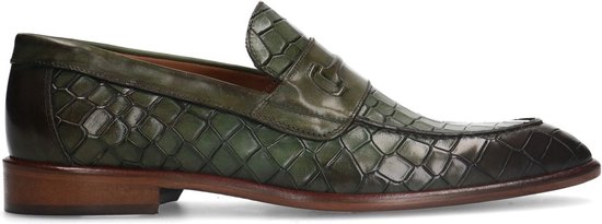 Manfield - Heren - Groene leren loafers met crocoprint - Maat 44