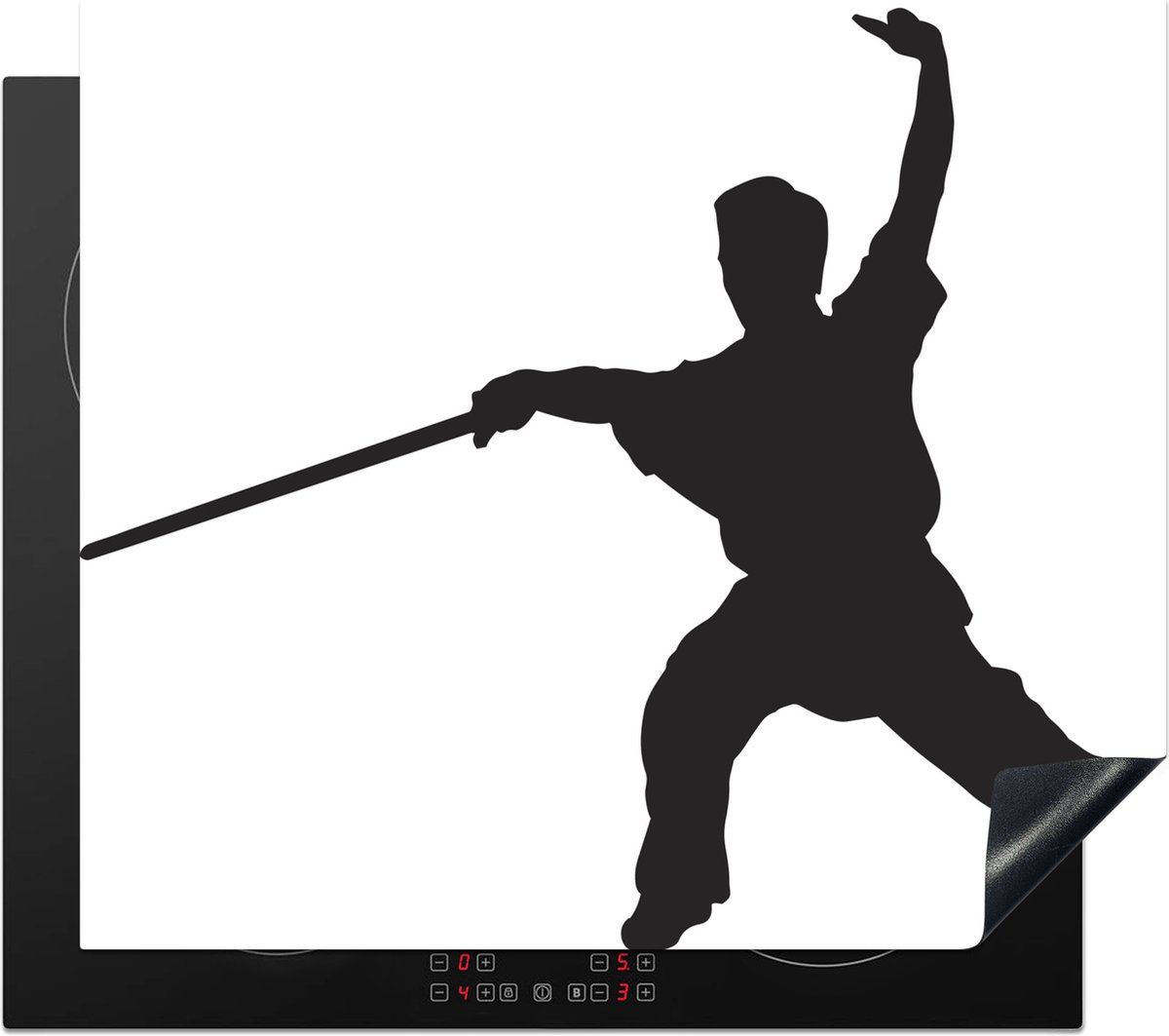 KitchenYeah® Inductie beschermer 59x52 cm - Een illustratie van een man die met een Kungfu zwaard zwaait - Kookplaataccessoires - Afdekplaat voor kookplaat - Inductiebeschermer - Inductiemat - Inductieplaat mat