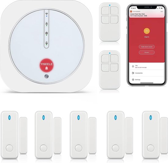 Draadloos Alarmsysteem - 9 delig - Raam + Deur sensoren - Hub - App meldingen - Belfunctie - Alexa + Google Home - Beveiligingssysteem WiFi