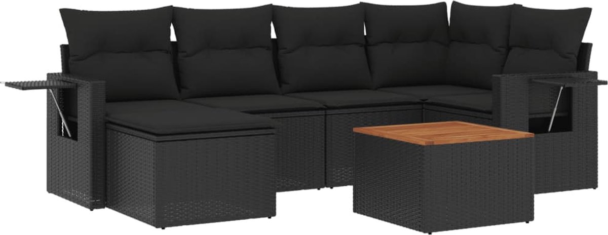 vidaXL 7-delige - Loungeset - met - kussens - poly - rattan - zwart