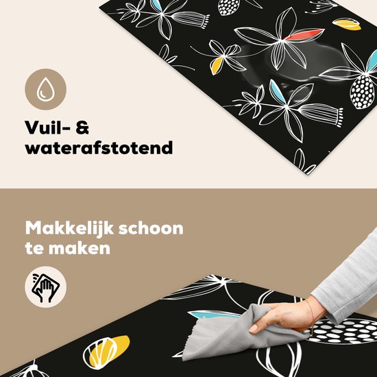 KitchenYeah® Inductie beschermer 90x52 cm - Bloemen - Line Art - Patronen - Kookplaataccessoires - Afdekplaat voor kookplaat - Inductiebeschermer - Inductiemat - Inductieplaat mat