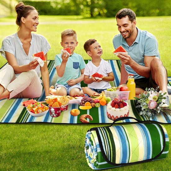 Foto: Picknickdeken 150 x 200 cm waterdichte zandbestendige stranddeken extra groot 3 laags opvouwbare strandmat xxl machinewasbaar draagbare outdoor picknickdeken voor picknick strand kamperen 