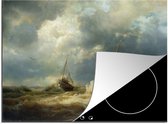 KitchenYeah® Inductie beschermer 77x59 cm - Schepen in een storm aan de Nederlandse kust - schilderij van Andreas Achenbach - Kookplaataccessoires - Afdekplaat voor kookplaat - Inductiebeschermer - Inductiemat - Inductieplaat mat