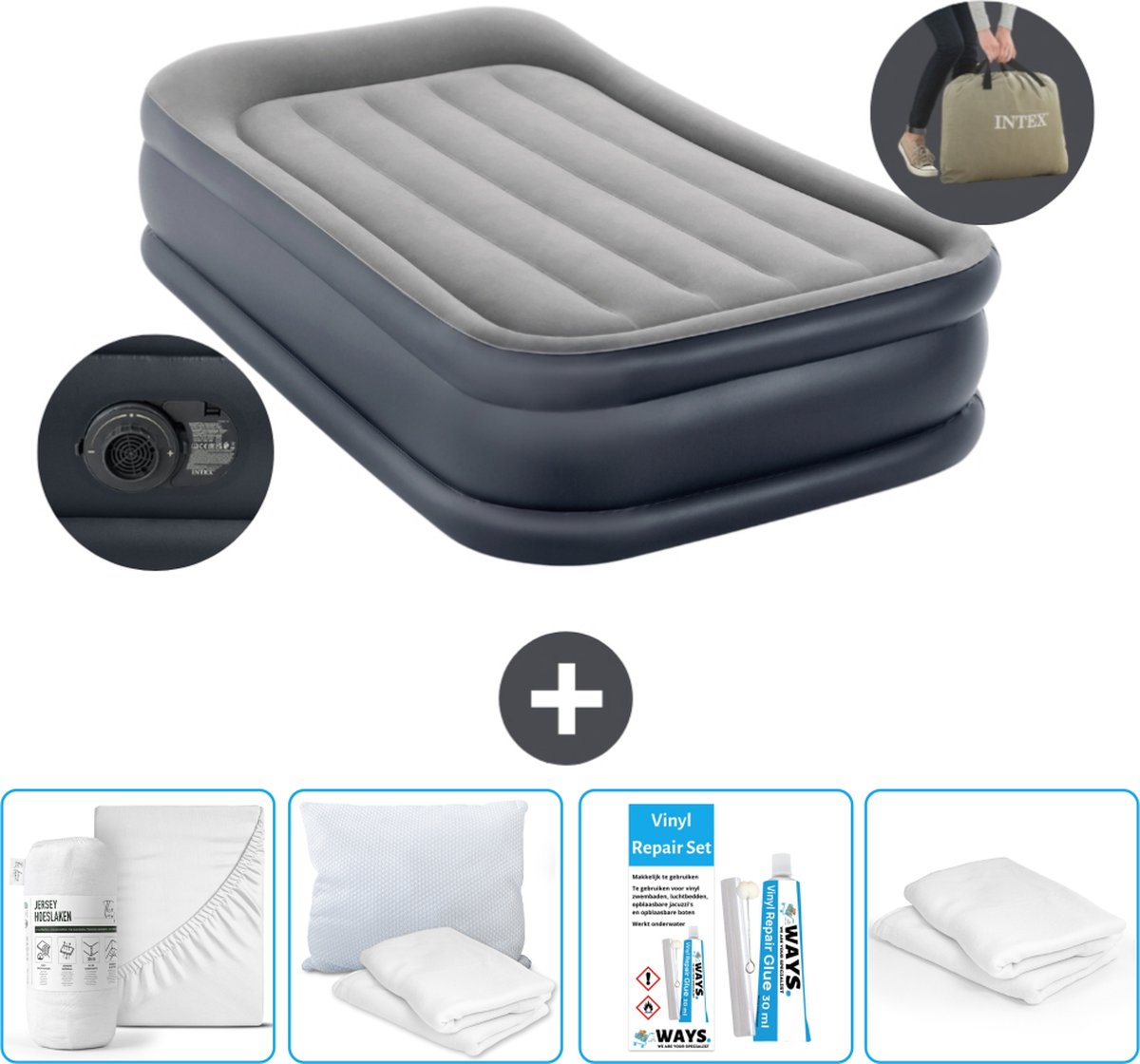 Intex Luchtbed - 1-Persoons - 99 x 191 x 42 cm - Grijs - Inclusief pomp - Accessoires CB15