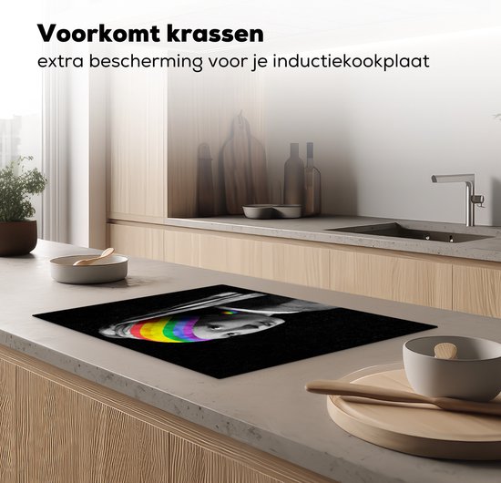 KitchenYeah® Inductie beschermer 70x52 cm - Meisje met de parel - Regenboog - Vermeer - Kookplaataccessoires - Afdekplaat voor kookplaat - Inductiebeschermer - Inductiemat - Inductieplaat mat