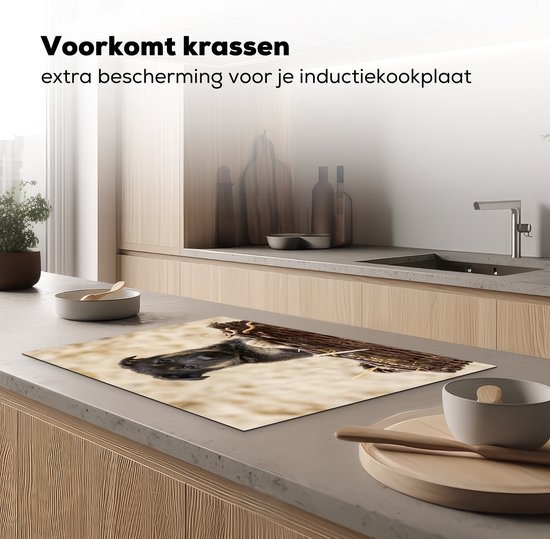 KitchenYeah® Inductie beschermer 78x52 cm - Duitse herder pup in mand - Kookplaataccessoires - Afdekplaat voor kookplaat - Inductiebeschermer - Inductiemat - Inductieplaat mat