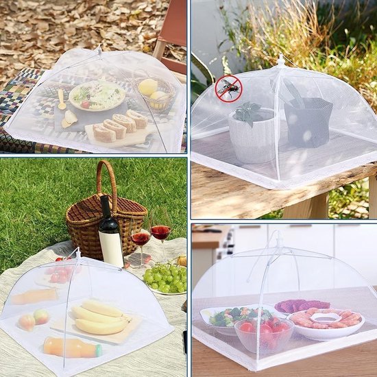 Spetebo Insectenbeschermingskap 30 x 30 cm wit - set van 8 - afdekhoes voor levensmiddelen opvouwbaar - vliegenkap eetkamerkap taartafdekking fruit vliegenbescherming voor tuin camping picknick