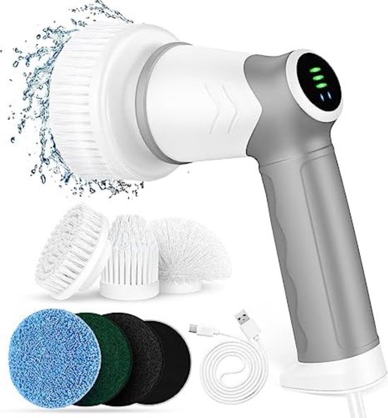 Homtronics Electric Cleaning Brush, IPX8 Waterproof, with 9 Interchangeable Drill Brush Heads, 14-in-1 Electric Spider Scrubber for Bathroom, Tile Floor and Car, Black