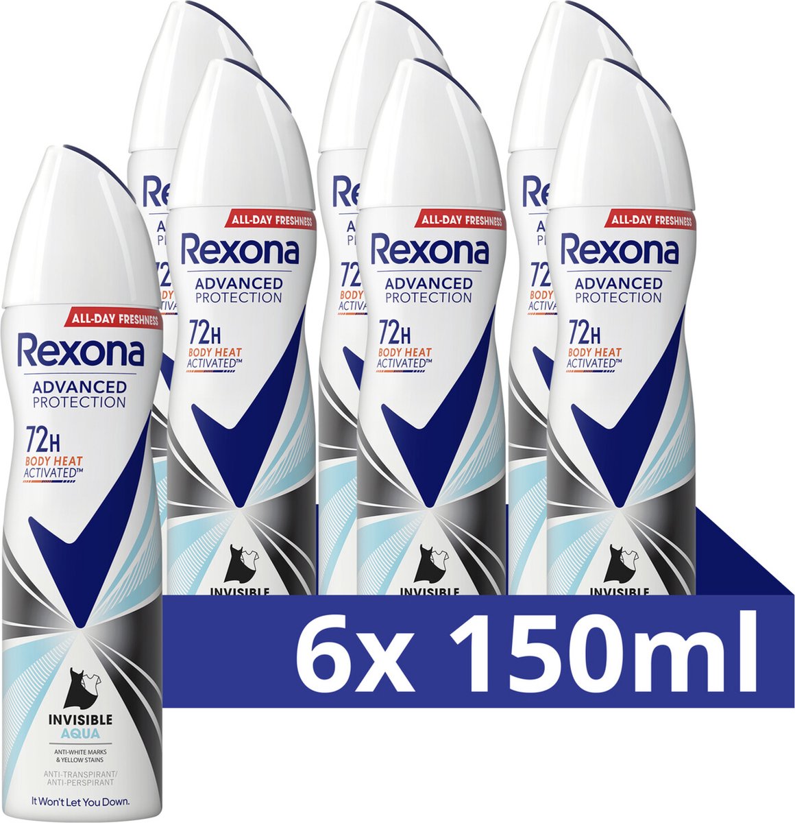 Goedkoopste Rexona Advanced Protection Anti-Transpirant Spray - Invisible Aqua - met MotionSense Technologie - 6 x 150 ml