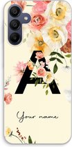 Gepersonaliseerd - Case Company® - Hoesje geschikt voor Samsung Galaxy A25 hoesje - Flirty Flowers Monogram - Soft Cover Telefoonhoesje - Bescherming aan alle Kanten en Schermrand