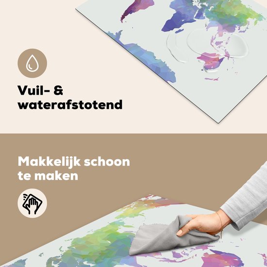 KitchenYeah® Inductie beschermer 80x52 cm - Wereldkaart - Kleuren - Modern - Kookplaataccessoires - Afdekplaat voor kookplaat - Inductiebeschermer - Inductiemat - Inductieplaat mat