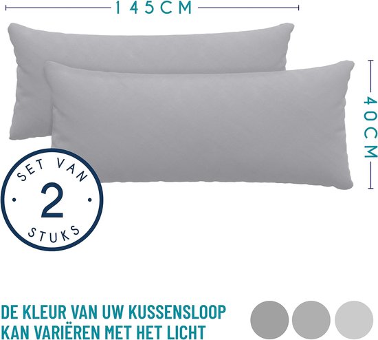 Taie Pillow 40x145 cm (veel 2) 100% katoenen trui 150 gsm - grijs - kussensloop 40 x 145 katoen - resistent en hypoallergeen kussendeksel voor kussen