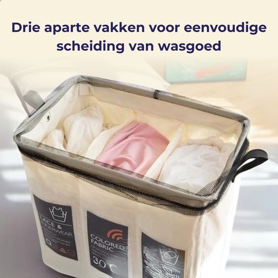Panier à linge 3 compartiments - Trieur de linge - 95L - Panier à linge pliable - Wit - Pliable - Sur Roues - Avec poignée - Pour Salle de bain, Chambre de bébé, Chambre - Panier de rangement - Panier à jouets