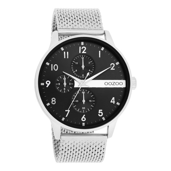 Zilverkleurige OOZOO horloge met zilverkleurige metalen mesh armband - C11301