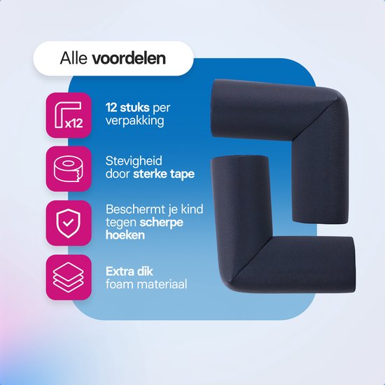 Zwarte, extra dikke schuimrubberen tafelbeschermers, 12 stuks.