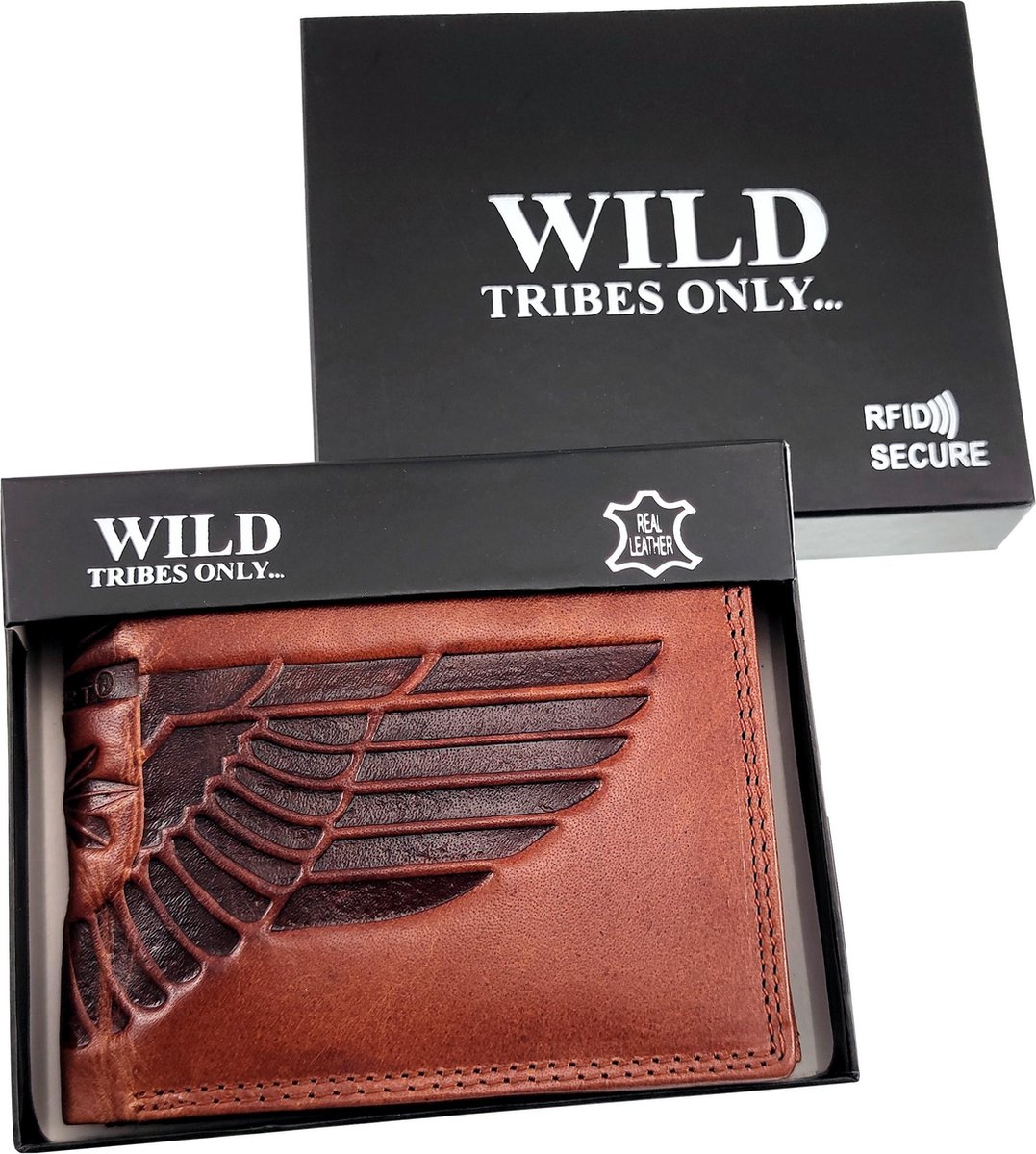 WILD TRIBES ONLY... RFID Portemonnee Heren - Geroosterde Bruin Echt Leer - Horizontal