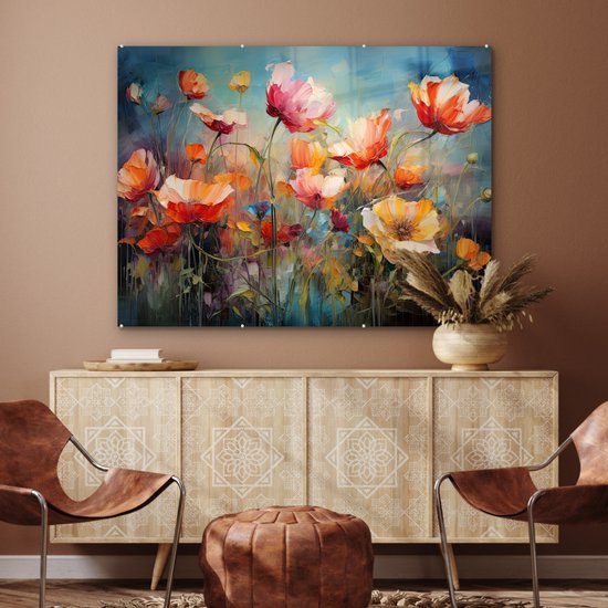 MuchoWow® Glasschilderij 120x90 cm - Schilderij acrylglas - Bloemen - Watercolor - Kunst - Botanisch - Natuur - Foto op glas - Muurdecoratie woonkamer - Wanddecoratie slaapkamer - Schilderijen