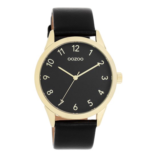 Goudkleurige OOZOO horloge met zwarte leren band - C11329