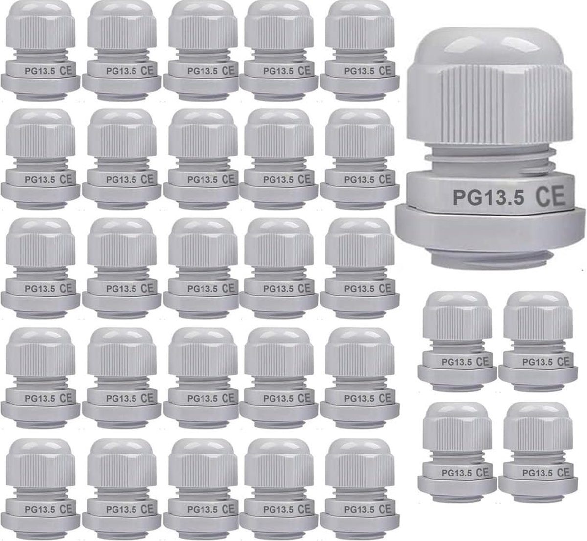 30pcs Kabelwartel, PG13,5 Kunststof IP68 Waterdicht Verstelbare 6-12mm Kabelwartelverbinding met Pakkingen, M20×1,5 Draadconnector, Draadbeschermer(Wit)