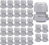 Presse-étoupe 30 pièces, PG13.5 en plastique IP68 étanche, joint de presse-étoupe réglable de 6 à 12 mm avec joints, connecteur fileté M20 × 1,5, protecteur de filetage (Wit)