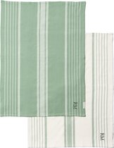 Riviera Maison Essuies de vaisselle Set de 2 torchons imprimé rayures vert blanc - Torchon Coconut Groove 70x50 cm