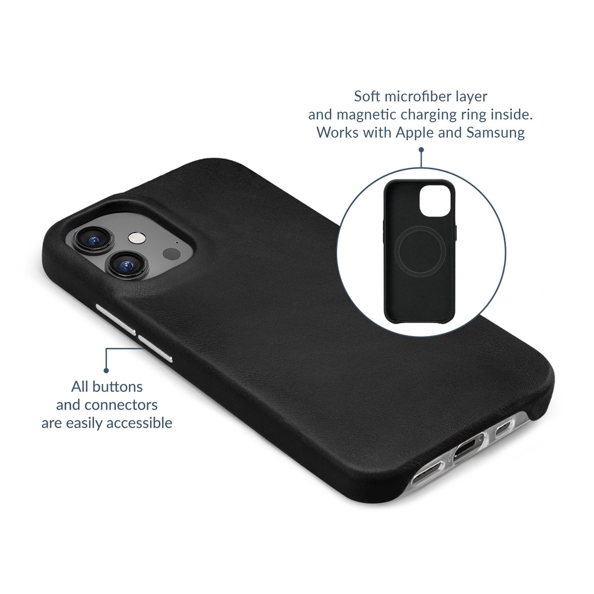 Mobilize Hoesje geschikt voor Apple iPhone 15 Pro Max MagSafe Telefoonhoesje Echt Leer | Mobilize Premium Backcover | Geschikt voor MagSafe | Geschikt voor Draadloos Opladen met Magnetische Ring | Geschikt voor MagSafe Case - Zwart