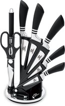 Royal Swiss ® Set de couteaux - Couteaux de cuisine avec porte-couteau - 8 pièces - Acier inoxydable - comprenant aiguiseur, ciseaux et porte-couteau - Zwart - Couteau de chef professionnel