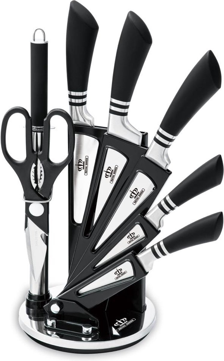 Royal Swiss® Messenset 7-delig – Messenblok – RVS Keukenmessen – Professioneel – Zwart