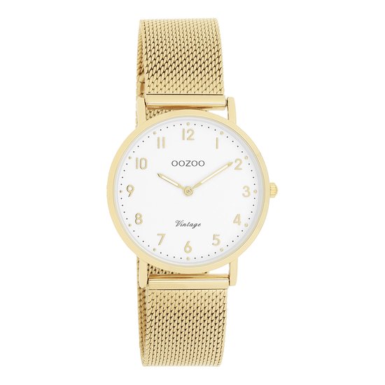 Goudkleurige OOZOO horloge met goudkleurige metalen mesh armband - C20347