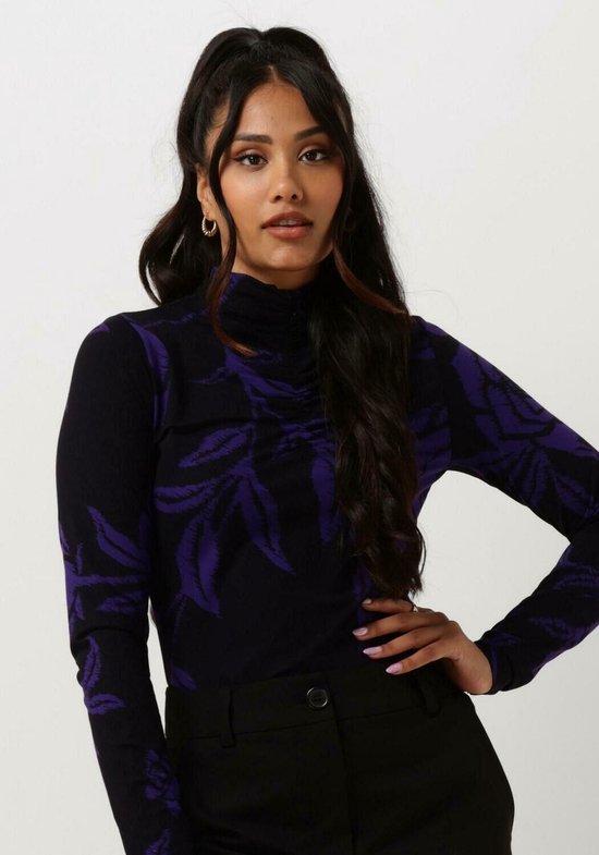 Jansen Amsterdam Vbf101 Haut imprimé en jersey avec rides au col roulé T-shirts & T-shirts Femme - Chemise - Violet - Taille M