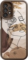Casimoda® hoesje - Geschikt voor Samsung Galaxy A13 4G - Abstract Gezicht Bruin - Zwart TPU Backcover - Geometrisch patroon - Bruin/beige