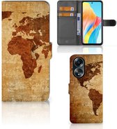 Telefoonhoesje Geschikt voor OPPO A58 4G Wallet Bookcase Wereldkaart