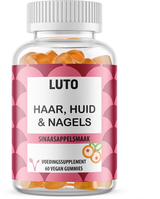 Foto: Luto supplement haar huid en nagel gummies vitamines voor haar huid en nagels sinaasappel smaak vitamine c biotine foliumzuur inositol geen capsule poeder of tablet vegan 60 gummies