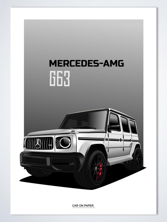 Mercedes AMG G63 Wit op Poster - 50 x 70cm - Auto Poster Kinderkamer / Slaapkamer / Kantoor
