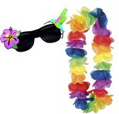 Tropical Hawaii party verkleed accessoires set - zomer thema zonnebril - bloemenkrans multi kleur - voor dames