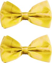 Toppers - Partychimp Carnaval verkleed vlinderstrikje zijdeglans - 2x - geel - polyester - heren/dames