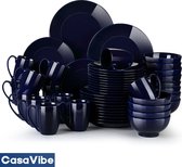 CasaVibe Serviesset – 48 delig – 12 persoons – Porselein - Luxe – Bordenset – Dinner platen – Dessertborden - Donker Blauw