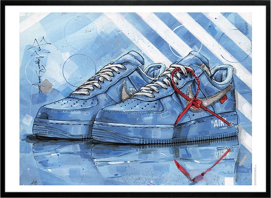 Sneaker print University blue 71x51 cm *ingelijst & gesigneerd