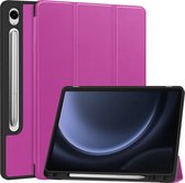 Hoes Geschikt voor Samsung Galaxy Tab S9 FE Hoes Book Case Hoesje Luxe Trifold Cover Met Uitsparing Geschikt voor S Pen - Hoesje Geschikt voor Samsung Tab S9 FE Hoesje Bookcase - Paars