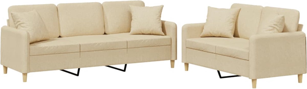 vidaXL - 2-delige - Loungeset - met - kussens - stof - crèmekleurig