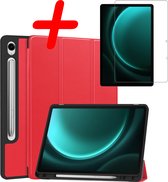 Étui adapté pour Samsung Galaxy Tab S9 FE, étui pour tablette, triple pli avec découpe, adapté pour S Pen avec protecteur d'écran – Étui adapté pour Samsung Galaxy Tab S9 FE, étui rigide, couverture de Bookcase – Rouge