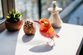 Oranje Vogel Glascadeau, luxe cadeau van glas 10x10 cm