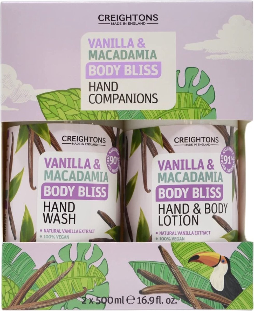 Creightons Vanilla & Macadamia Body Bliss Hand Companions Cadeauset - Hand Wash 500 ml & Hand & Body Lotion 500 ml - Cadeauverpakking - Cadeau set - Handzeep & Hand- Bodylotion - 100% Vegan