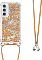 Coverup Liquid Glitter Back Cover met Koord - Geschikt voor Samsung Galaxy S23 FE Hoesje - Goud