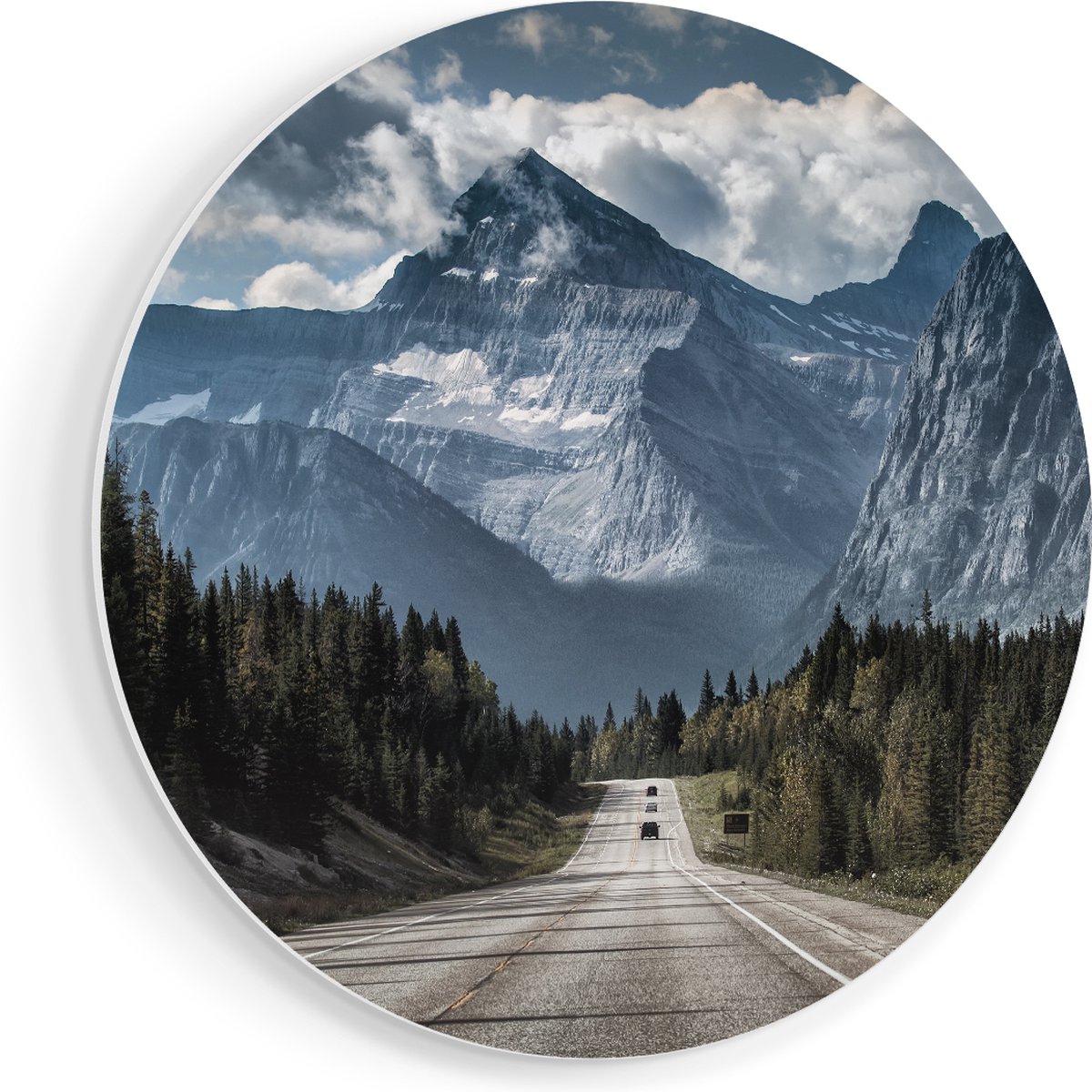 Artaza Forex Muurcirkel Weg Voor De Grote Berg In Het Bos - 60x60 cm - Wandbord - Wandcirkel - Rond Schilderij - Wanddecoratie Cirkel