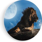 Artaza Forex Muurcirkel Leeuw Tijdens Volle Maan - 50x50 cm - Klein - Wandcirkel - Rond Schilderij - Muurdecoratie Cirkel